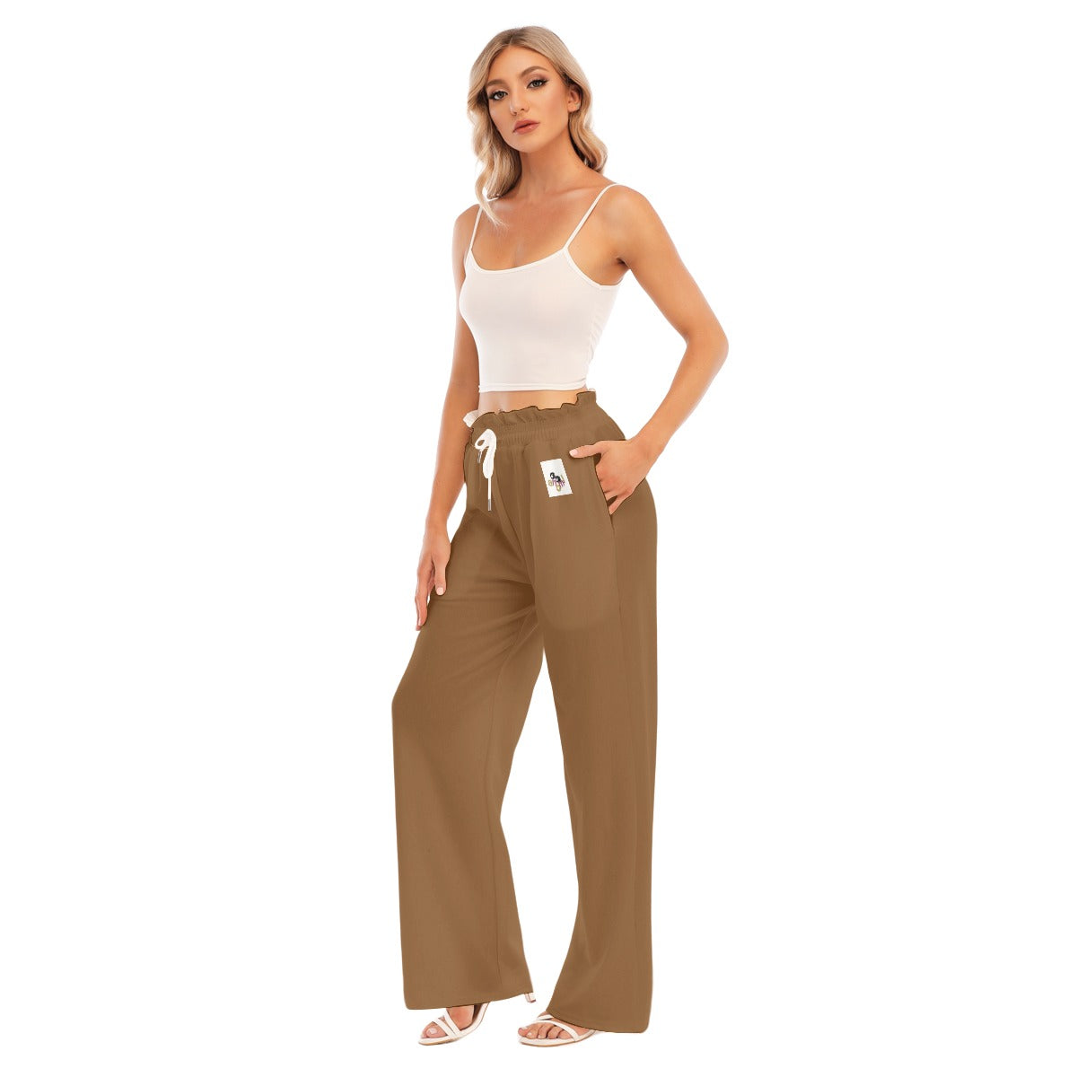 Aanomlee Patch Waist Fungus Edge Wide-leg Pants