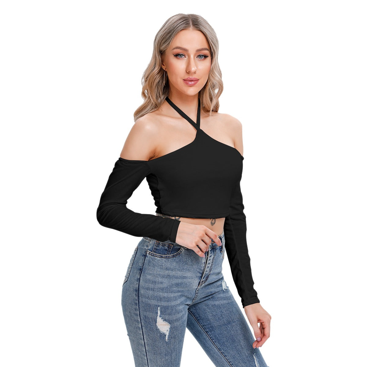 Black Halter Lace-up Top
