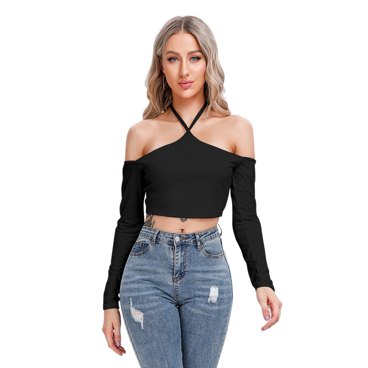 Black Halter Lace-up Top