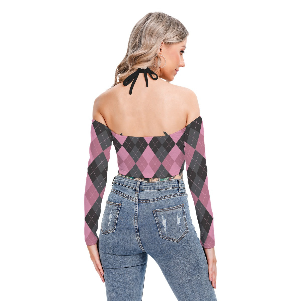 Pink/Black Halter Lace-up Top