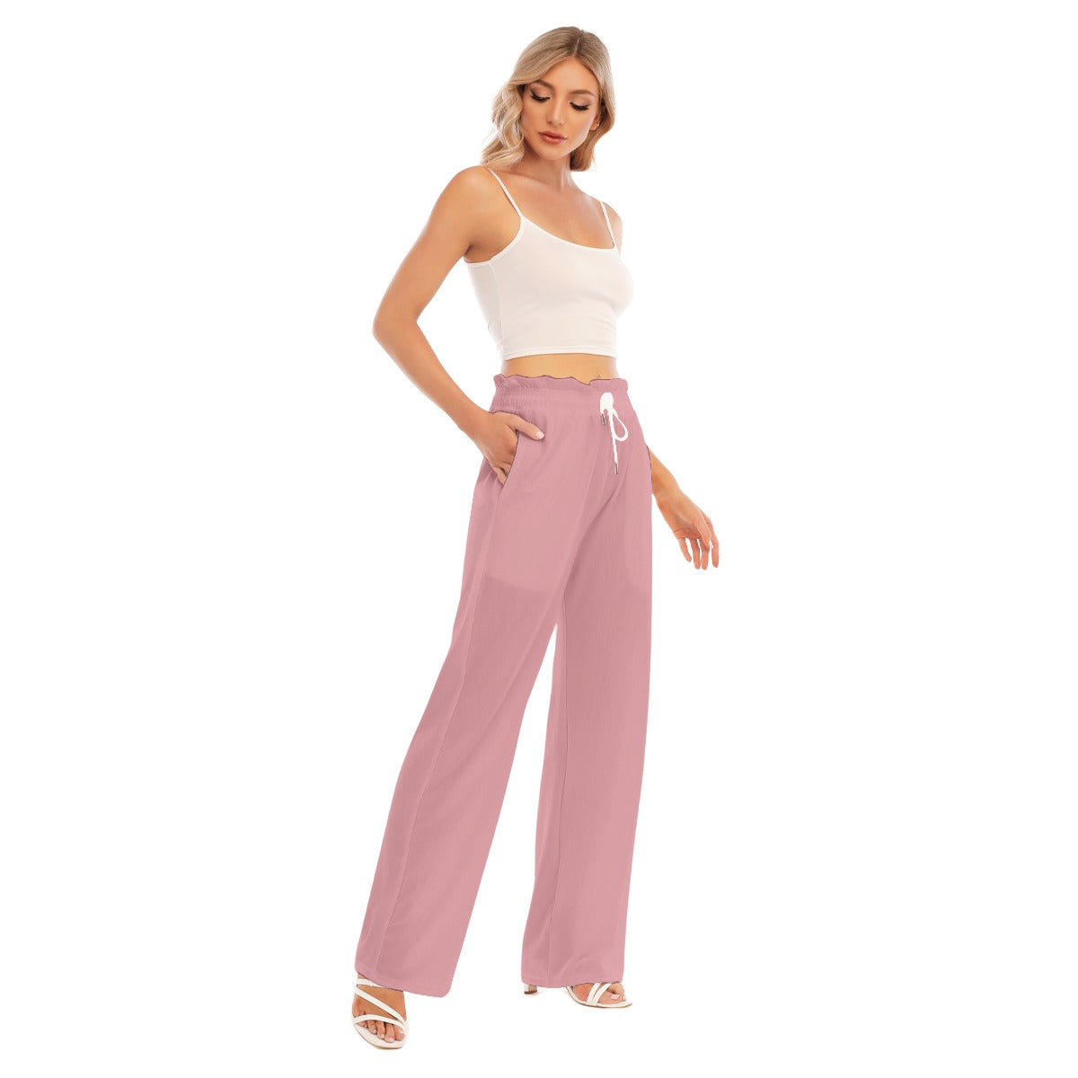 Aanomlee Patch Waist Fungus Edge Wide-leg Pants