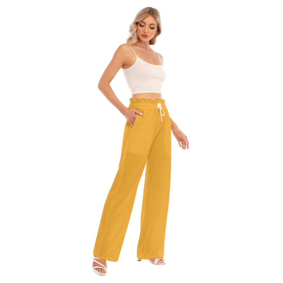 Aanomlee Patch Waist Fungus Edge Wide-leg Pants