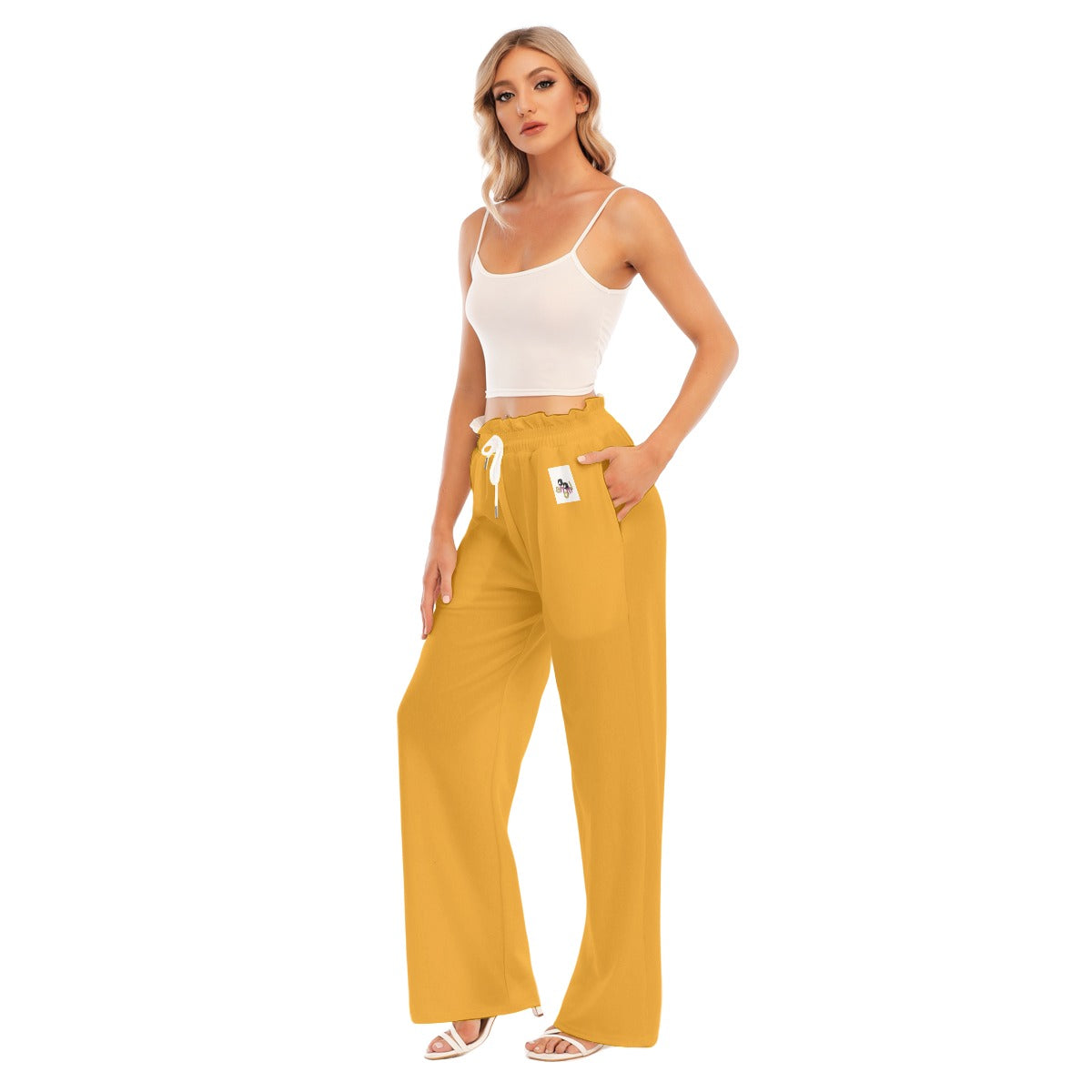 Aanomlee Patch Waist Fungus Edge Wide-leg Pants
