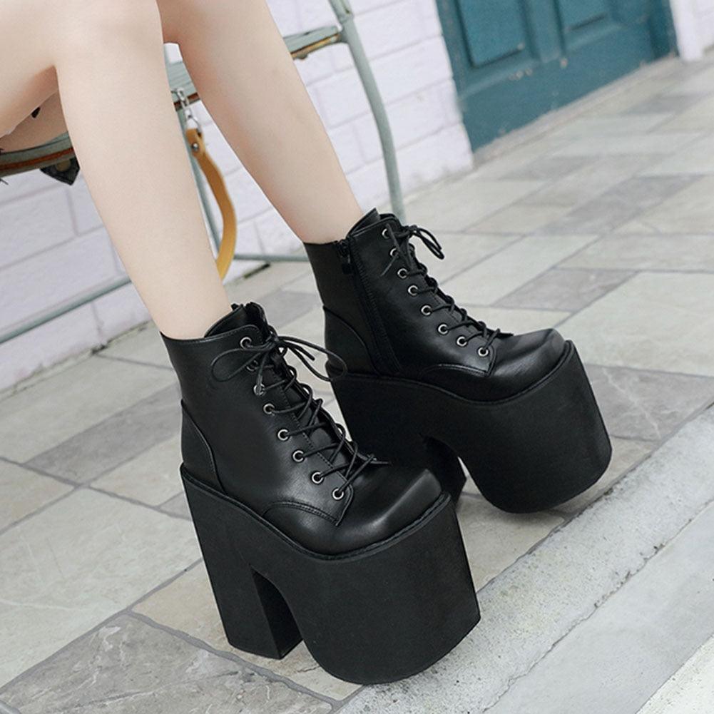 Gdgydh 17cm Chunky Platform Heel Boots