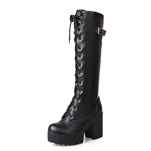 Gdgydh Laced Knee High Platform Boots