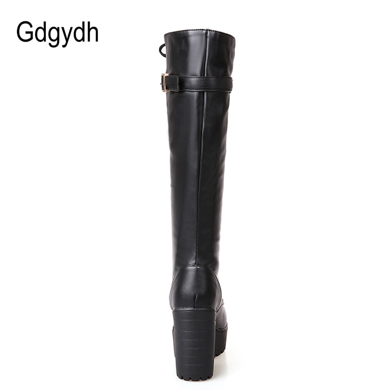 Gdgydh Laced Knee High Platform Boots