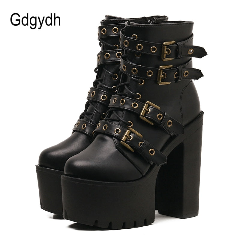 Gdgydh Bottines plateforme à rivets noires