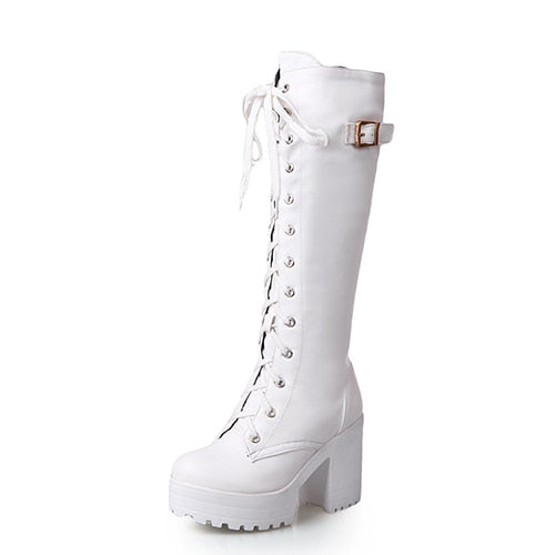 Gdgydh Laced Knee High Platform Boots