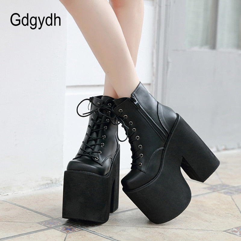 Gdgydh 17cm Chunky Platform Heel Boots