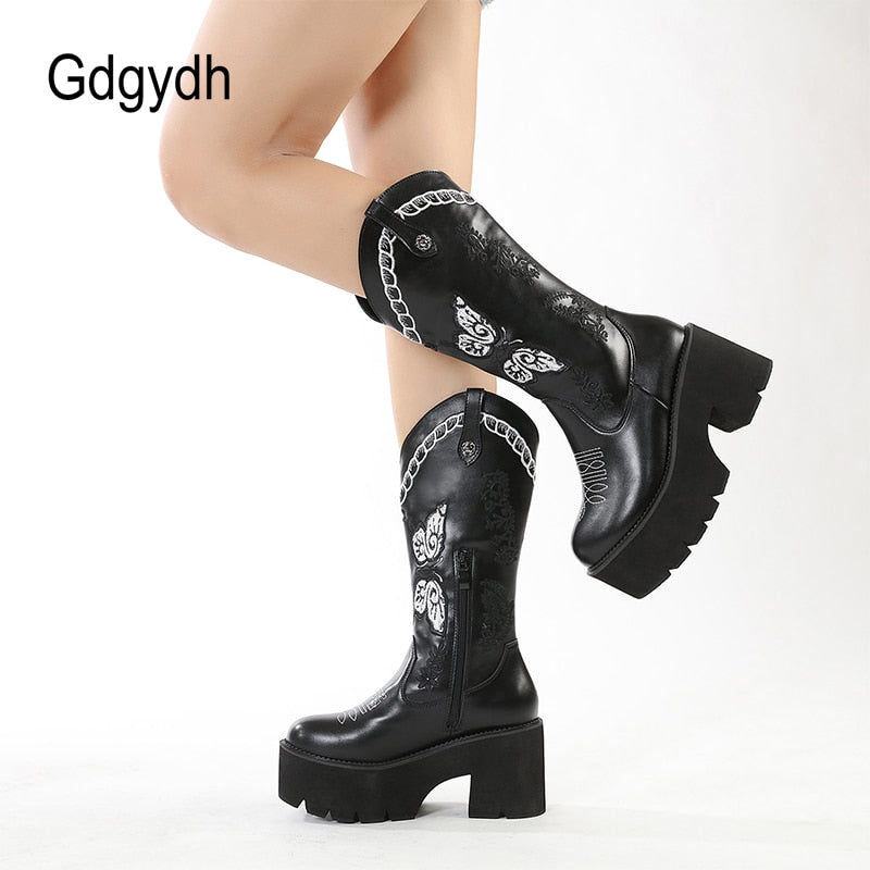 Gdgydh Butterfly Cowboy Platform Boots