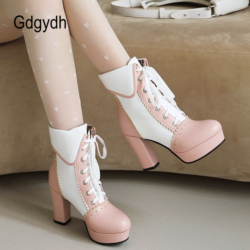 Gdgydh Lace Detail Heel Booties