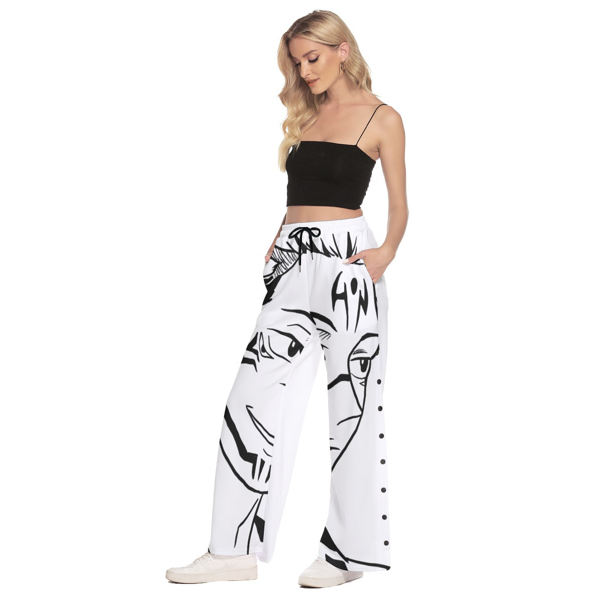 All-Over Print Women's Side Slit Snap Button Trousers