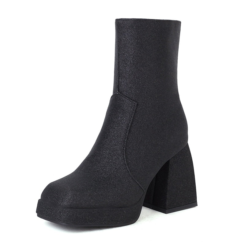 Gdgydh Square Toe Thick Sole Booties