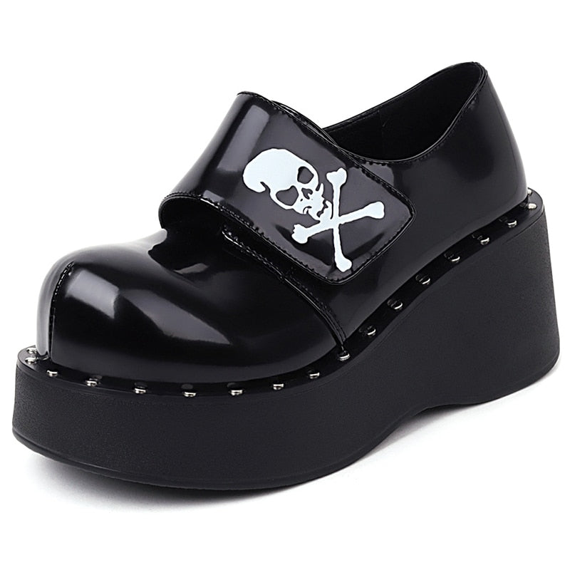 Gdgydh Skull Leather Platform Shoes