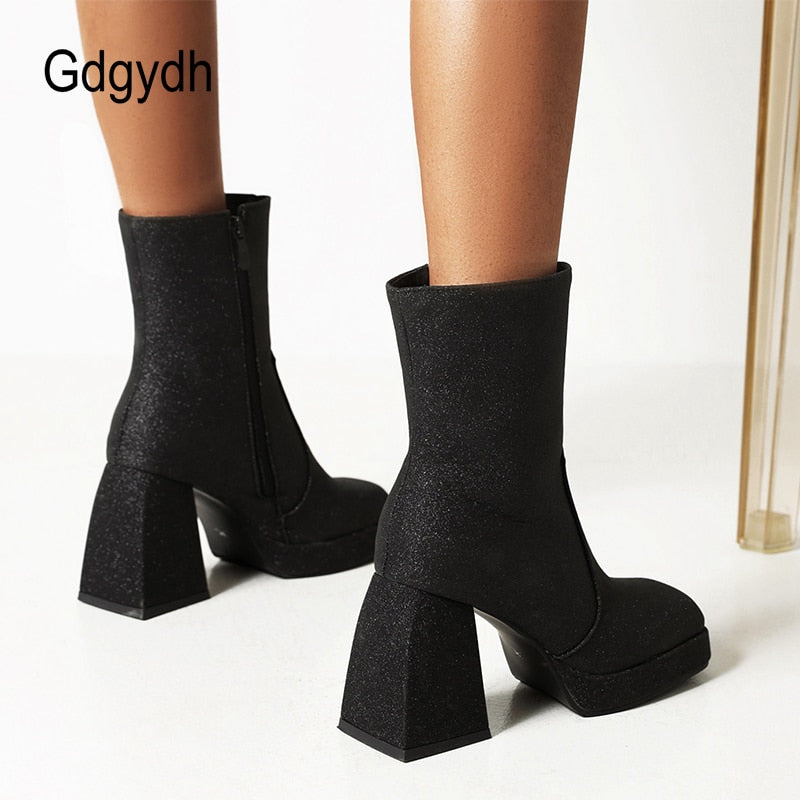 Gdgydh Square Toe Thick Sole Booties